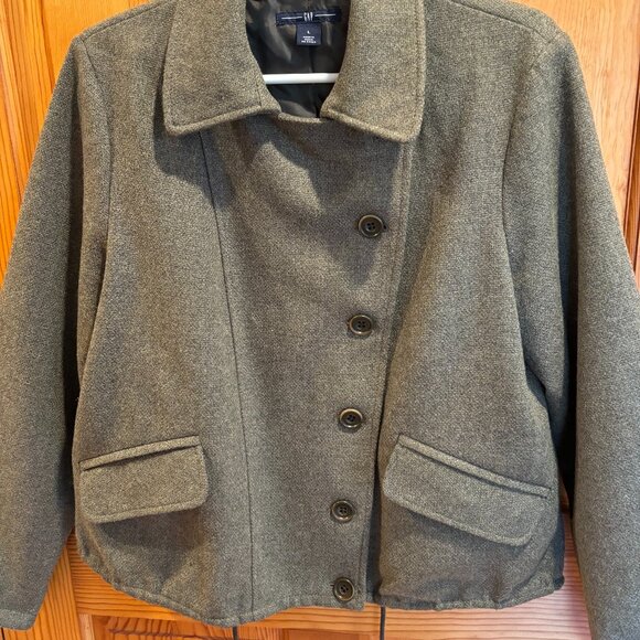 Gap Women's 100% Wool Olive Green Tweed Jacket, Size: L - Picture 2 of 16